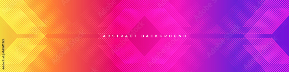 Poster bright colorful abstract modern wide banner with geometric lines and striped arrows. vector illustra