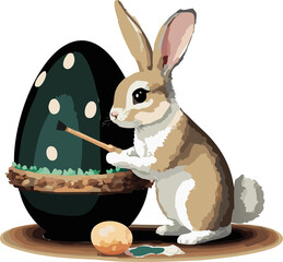 Un lapin dessin qui peint un oeuf de pâque 