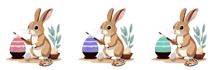 Lapins en atelier de peinture sur oeuf de pâques