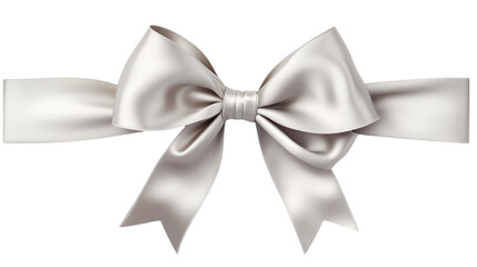Silver ribbon bow isolated on transparent background.