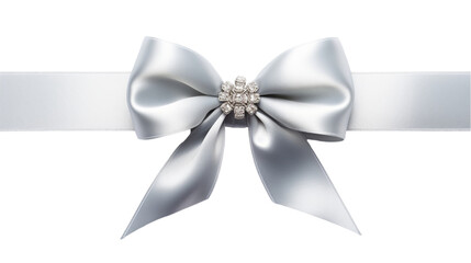Silver ribbon bow isolated on transparent background.