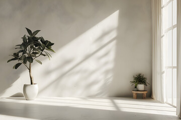 An Empty White Room with Natural Shadows in a Luxurious 8K 3D Architectural Style