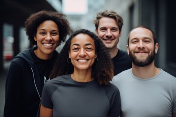 Group portrait of casual coworkers outside - obrazy, fototapety, plakaty