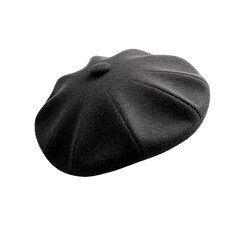 Black french beret cap isolated on white or transparent background