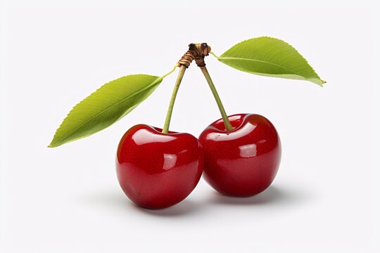 a pair of cherries with leaves