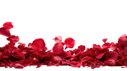 Falling red rose petals isolated on white or transparent background
