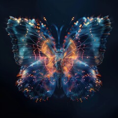 Vibrant, digital butterfly emerges from darkness, symbolizing hope and transformation