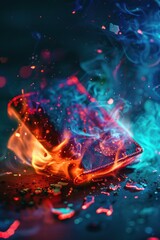 Vivid flames engulf a wallet, colorful digital embers hint at loss and rebirth