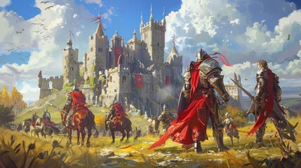 Ancient ruins whispering prophecies, knights in shining armor, castles standing tall against the orc hordes - obrazy, fototapety, plakaty