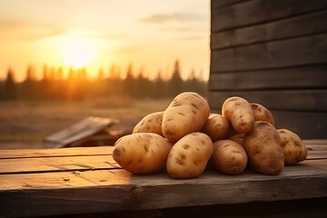 a pile of potatoes on a table - obrazy, fototapety, plakaty