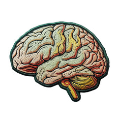 Brain embroidered patch badge on white or transparent background