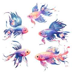 Fototapeta premium An unusual fish with a beautiful tail. illustration in bright and rich colors. Concept: aquarium and pets, marine life