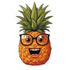 Cheerful pineapple with big eyes and a smile in sunglasses, Concept: cartoon and friendly fruit character