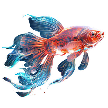An unusual fish with a beautiful tail. illustration in bright and rich colors. Concept: aquarium and pets, marine life