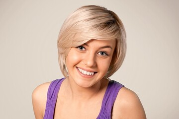 Smiling happy girl model portrait