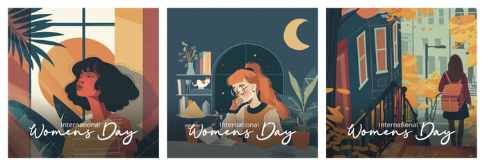 International women's day with vector illustrations of women for greeting card, background, poster or flyer.