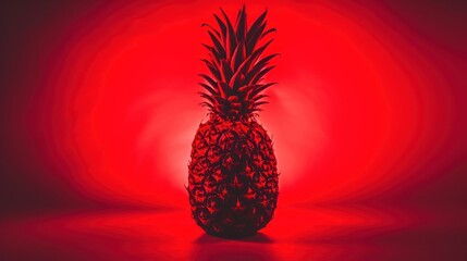 a black and red photo of a pineapple on a red and black background with a red light behind it.