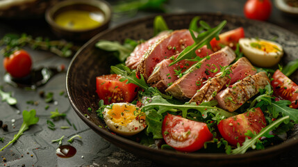 Tuna Nicoise - salad with rare steak of tuna