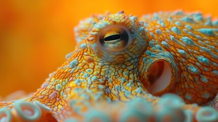  a close up of an orange and blue sea anemone with a hole in it's center and a black hole in the middle of it's center.