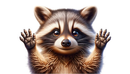 Realistic portrait of a cute raccoon - obrazy, fototapety, plakaty