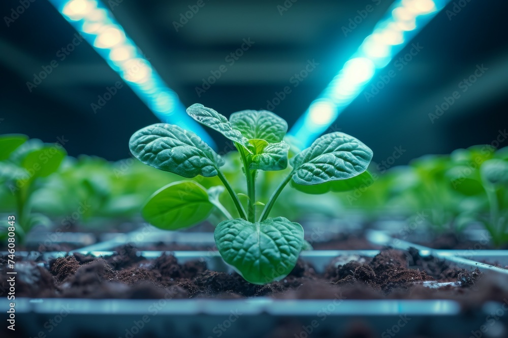 Aufkleber seedlings in a greenhouse. background with selective focus and copy space