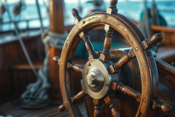 Yacht helm. Background with selective focus and copy space
