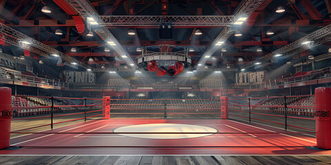 Professional boxing ring,Magnificent world boxing arena with twinkling lights

