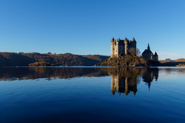 Beautiful castle of Val with a perfect reflexion on the water, France tourism