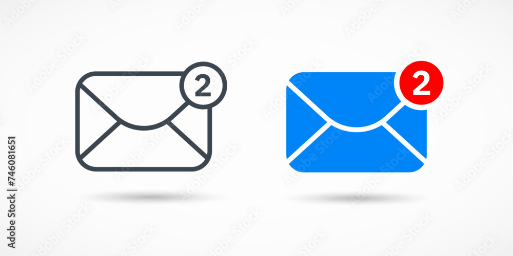 Poster two new incoming message envelope with notification, vector icons set.