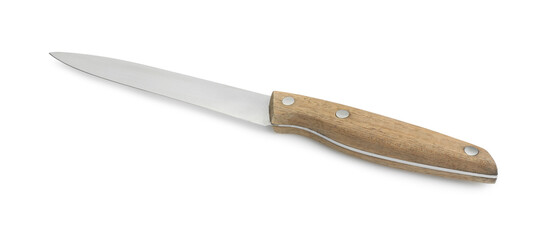 One sharp knife with wooden handle isolated on white