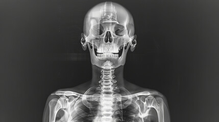 Health diagnosis through an X-ray picture of a human skull - obrazy, fototapety, plakaty