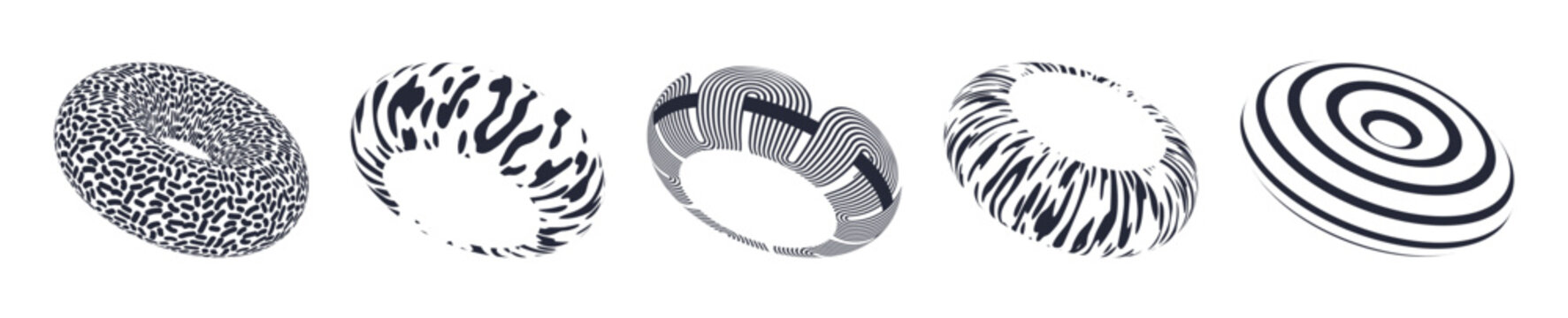 Trendy geometric shapes, donuts. Set of y2k style elements. Collection for posters, stickers, web, clothes.