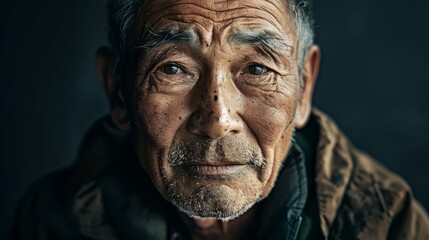 North Korean resident and man. detailed the texture of the photo. Portrait of a man.