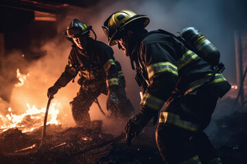 Firefighters Battling Intense Blaze at Night