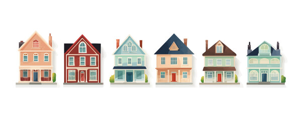 Obraz na płótnie Canvas Vector house collection - Set of house designs in front view. Flat design illustration