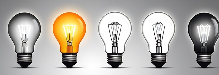 Set Of Light Bulb Flat Icons. Collection Of Lighting Electric Lamps. Simple Pictograms, 5 Items. Graphic Design Elements. Creative Idea Sign, Solution, Innovation Concept.