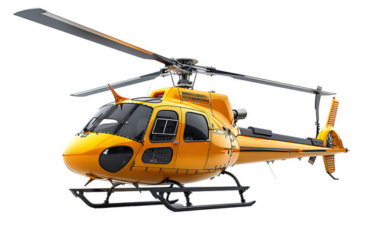 A 3D animated cartoon render of a yellow and black helicopter gracefully landing on a helipad.