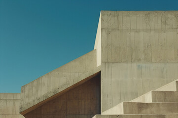 Abstract detail of concrete architecture with blue sky. Minimalist urban photography for design and print