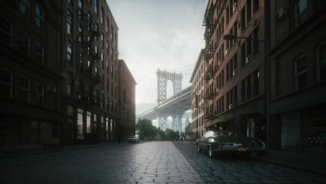 Manhattan bridge from Washington street in Brooklyn, New York