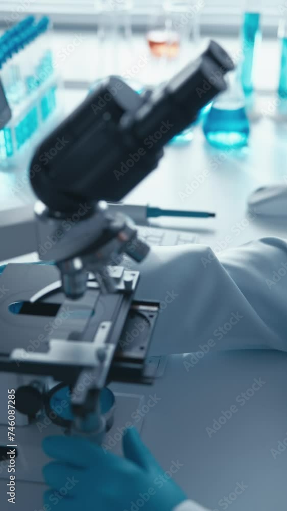 Poster in this vertical video, a biochemist scientist focuses on studying the reactions of chemical compoun