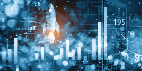  Rocket Soaring Over Financial Charts Signifying Market Growth and Investment Success, Generative AI