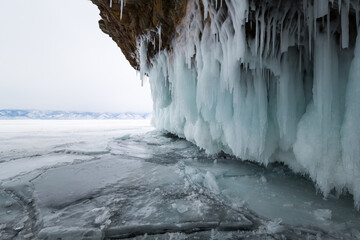 Ice cave on island Olkhon at Baikal Lake