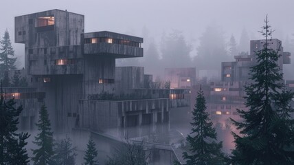 digital rendering of a newly designed Brutalist residential complex that's showcasing the demand for Brutalist designs