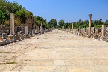 Road of the ancient city of Ephesus. Background with selective focus and copy space