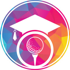 Graduation hat and golf ball logo design. Golf School Icon Logo Design Element. Golf Academy Logo Vector Icon.	
