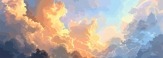 Beautiful vector illustration of a dramatic sunset sky in orange and yellow tones for print and web.
