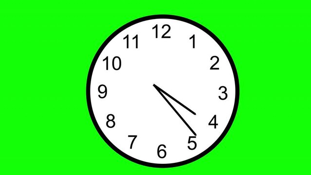 Simply animated clock counting up to 24 hours with green screen.