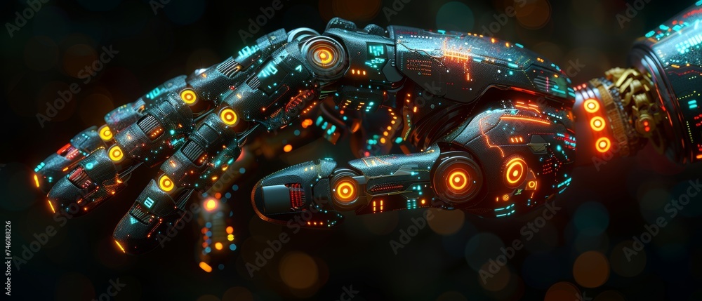 Poster Using artificial intelligence to create something, futuristic transformation technology, chat bot, assistant, secretary, and technology smart robot AI.