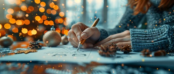 A businessman draws an arrow from 2022 to 2023 for preparation of a merry Christmas and a happy new year concept. The business will start on January 1st, 2023. - obrazy, fototapety, plakaty