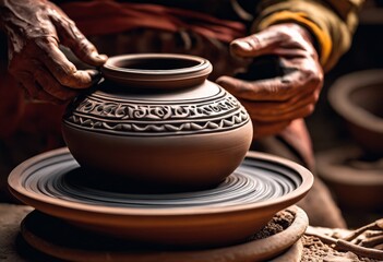 illustration, mastery earth detailed look into art pottery firing techniques, clay, shaping, glazing, ceramic, wheel, kiln, sculpture, texture, mold, design, color, bake